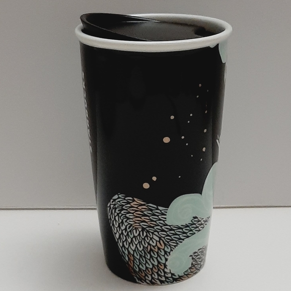 🍒 STARBUCKS Siren Ceramic Travel Tumbler Cup 12oz Blue Black Gold - Picture 4 of 11